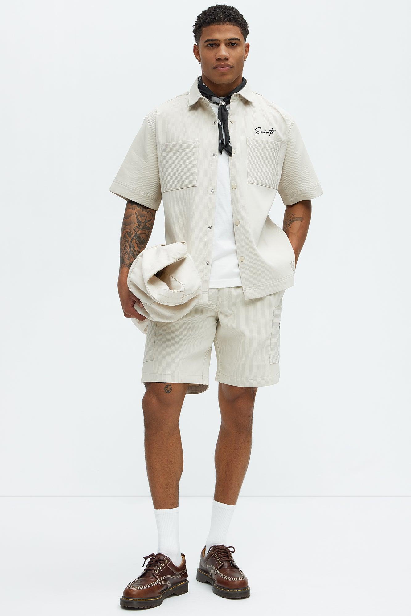 Saint Embroidered Short Sleeve Button Up - Off White Product Image