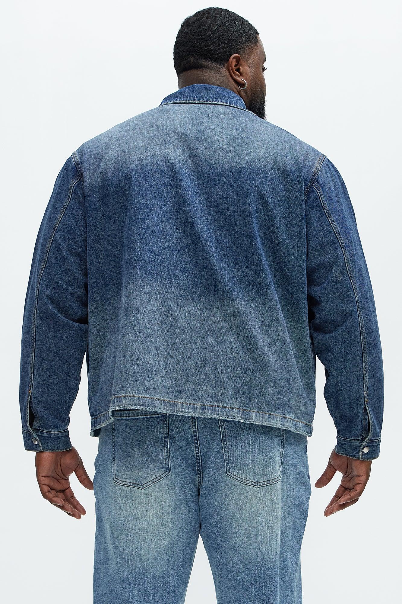 Distressed Zip Denim Jacket - Medium Wash Product Image