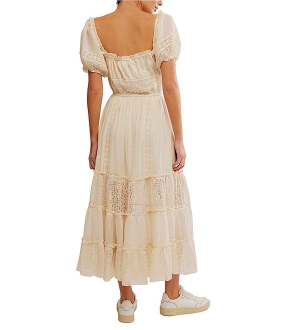 Free People Falling Sun Square Neck Short Puff Sleeve Tiered Midi Dress Product Image