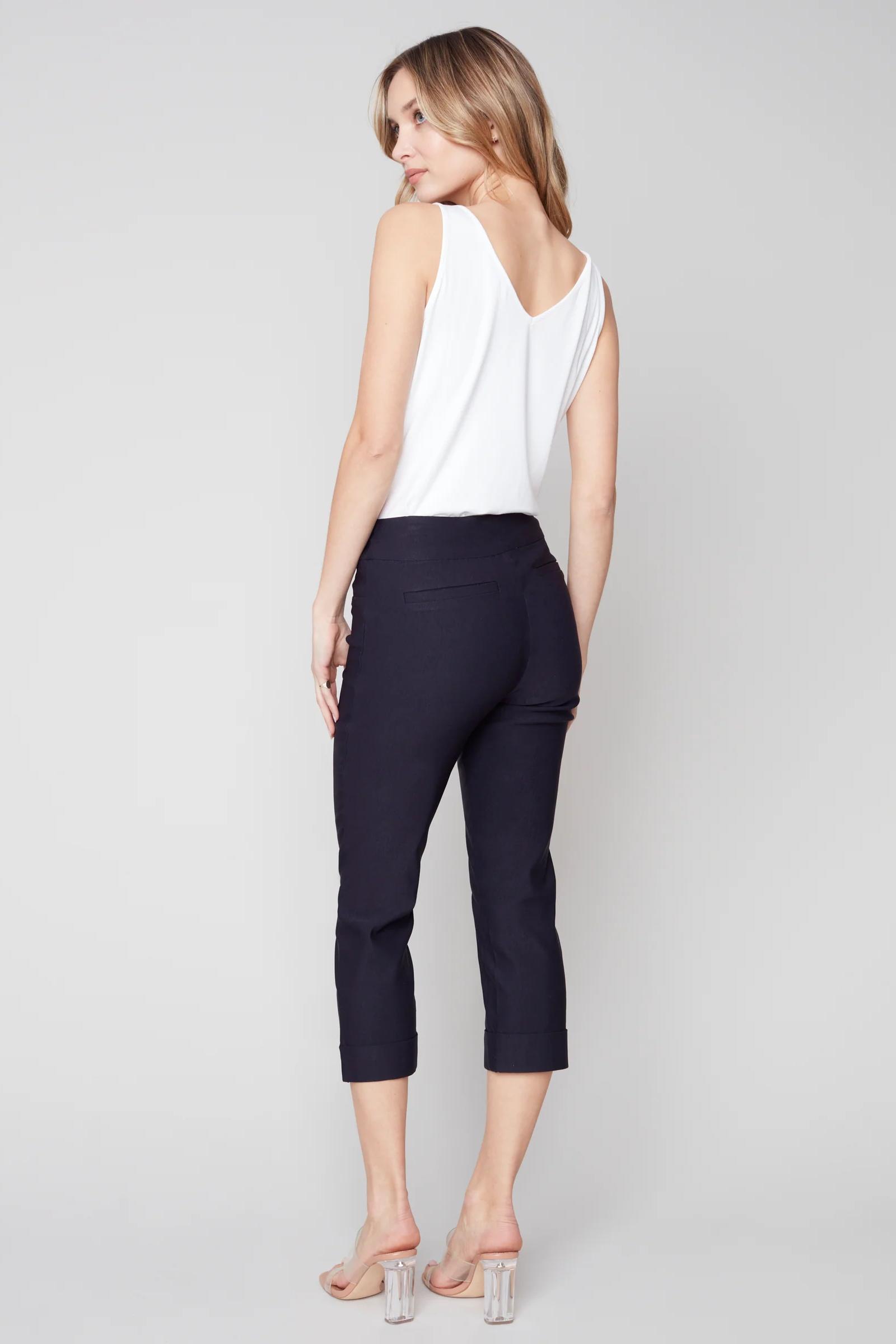Solid Pull On Stretch Cropped Cuffed Pant Product Image