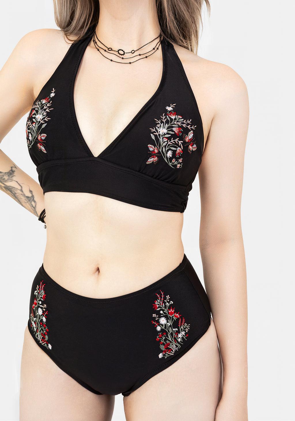 Copia Floral Embroidered High Waist Swim Bottoms Product Image