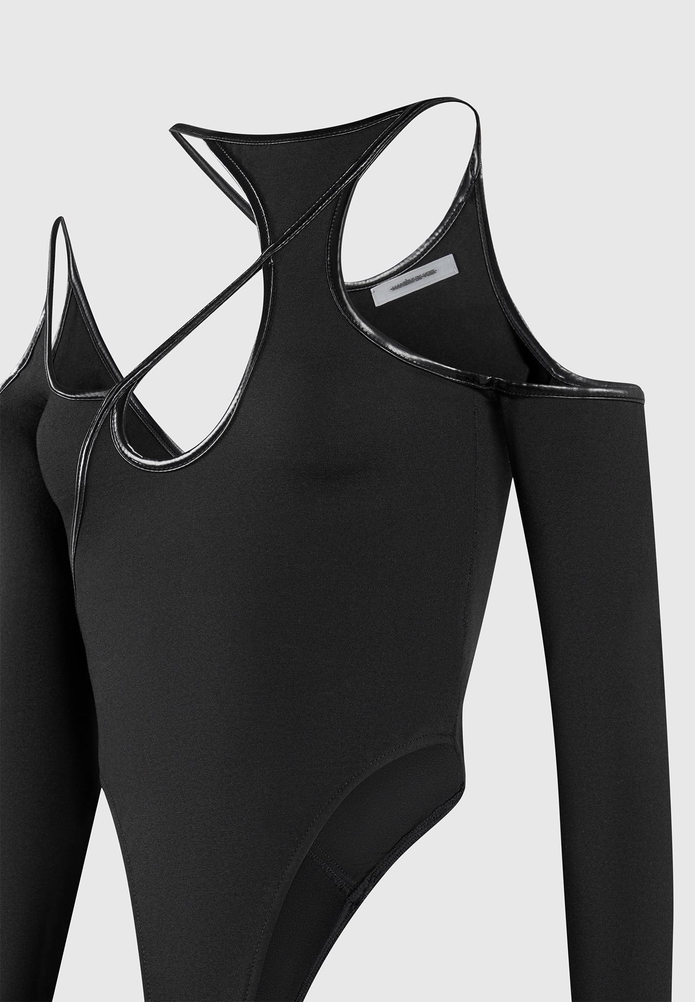 Contrast Asymmetric Bodysuit - Black Female Product Image