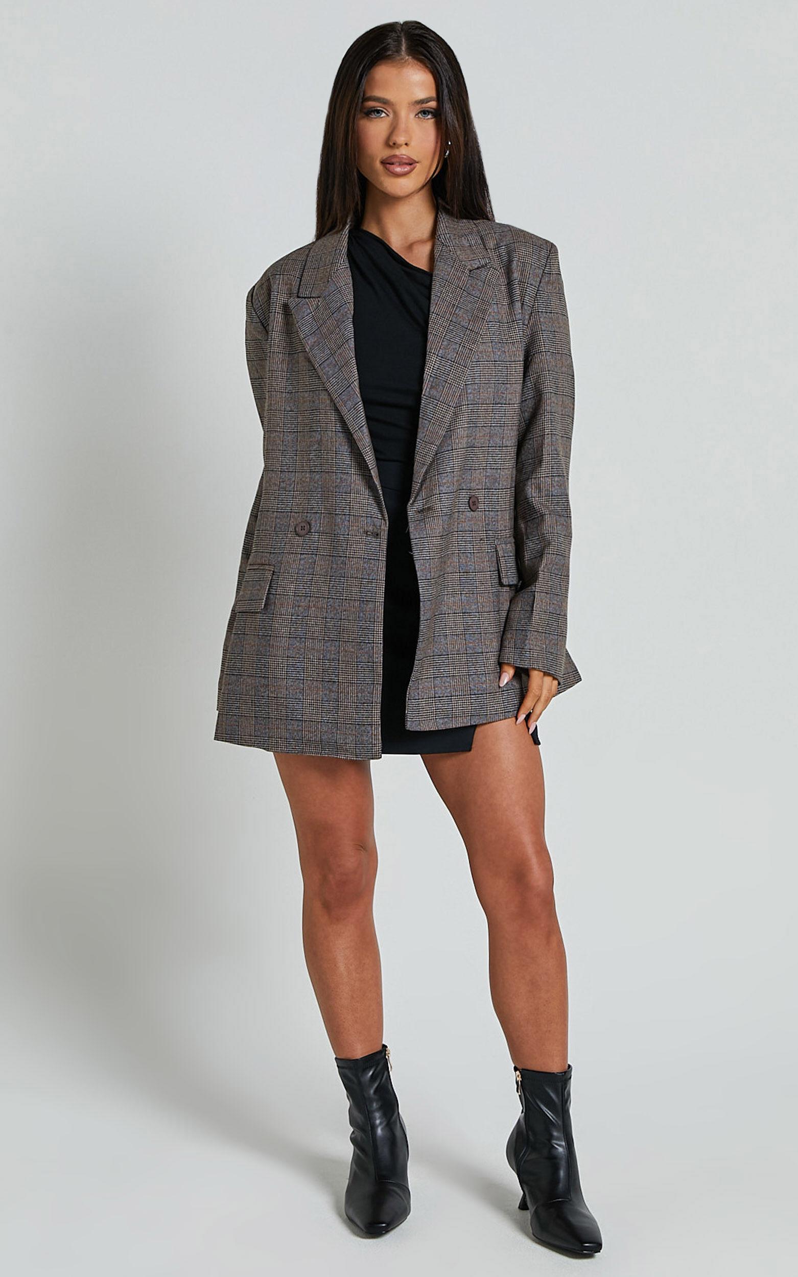 Danie Blazer - Oversized Double Breasted Blazer in Brown Check Product Image