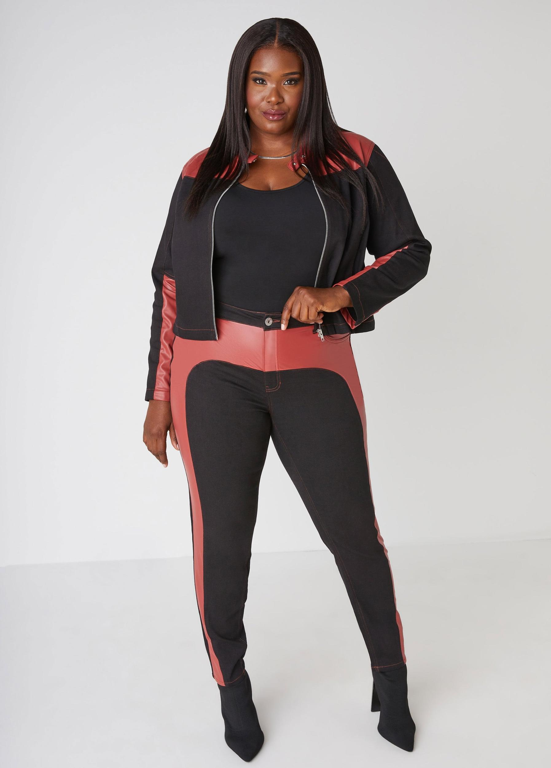 Plus Size Faux Leather And Denim Moto Jacket Ashley Stewart Product Image