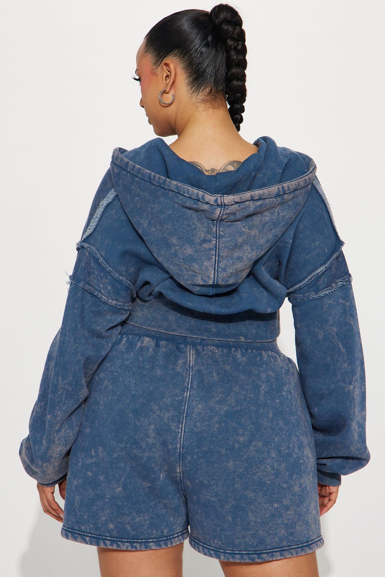 Kamaya Washed Cropped Fleece Hoodie - Slate Blue Product Image