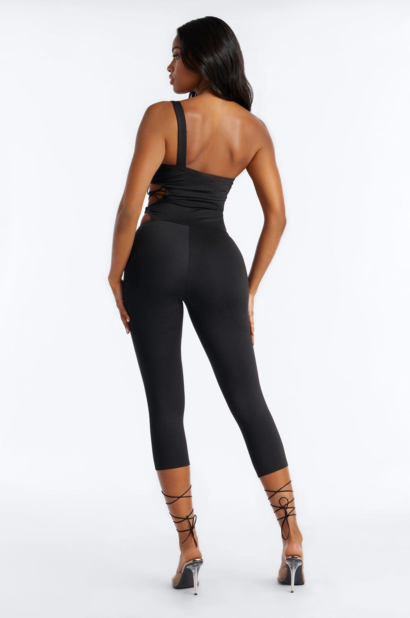 Reena Lace Up Capri Catsuit - Black Female Product Image