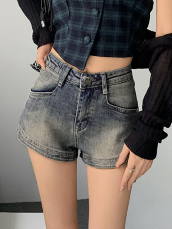 Vintage Wash Faded Denim Hot Shorts Product Image