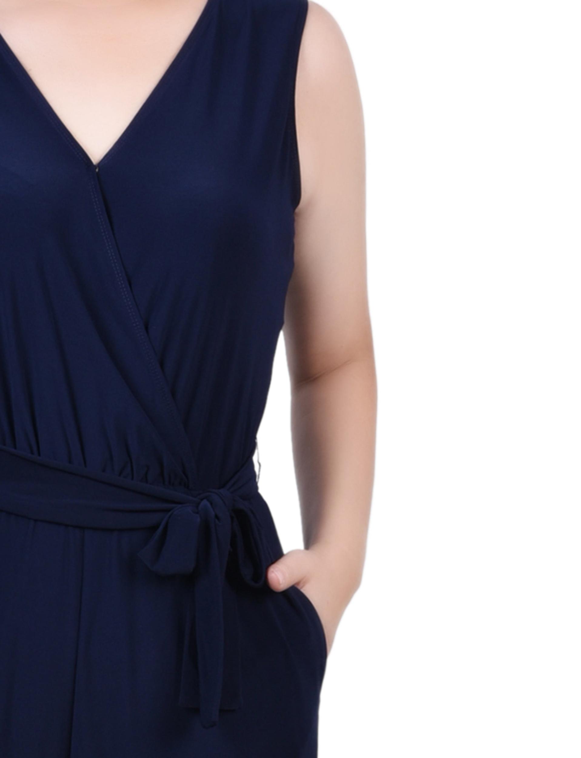 Navy Sleeveless Belted Jumpsuit - Petite Product Image