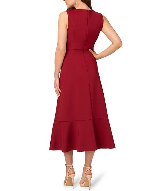 Adrianna Papell Scuba Flounce Skirt Sleeveless Faux Wrap Midi Dress Product Image