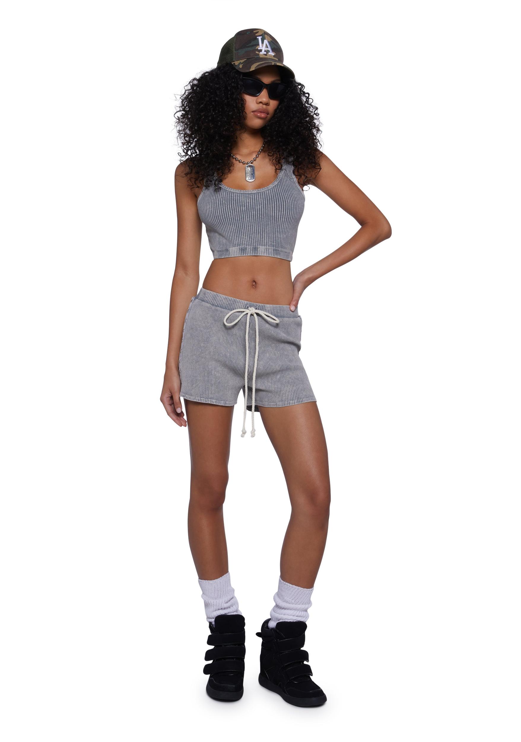 Womens Tank And Shorts Washed Ribbed Set - Gray Product Image