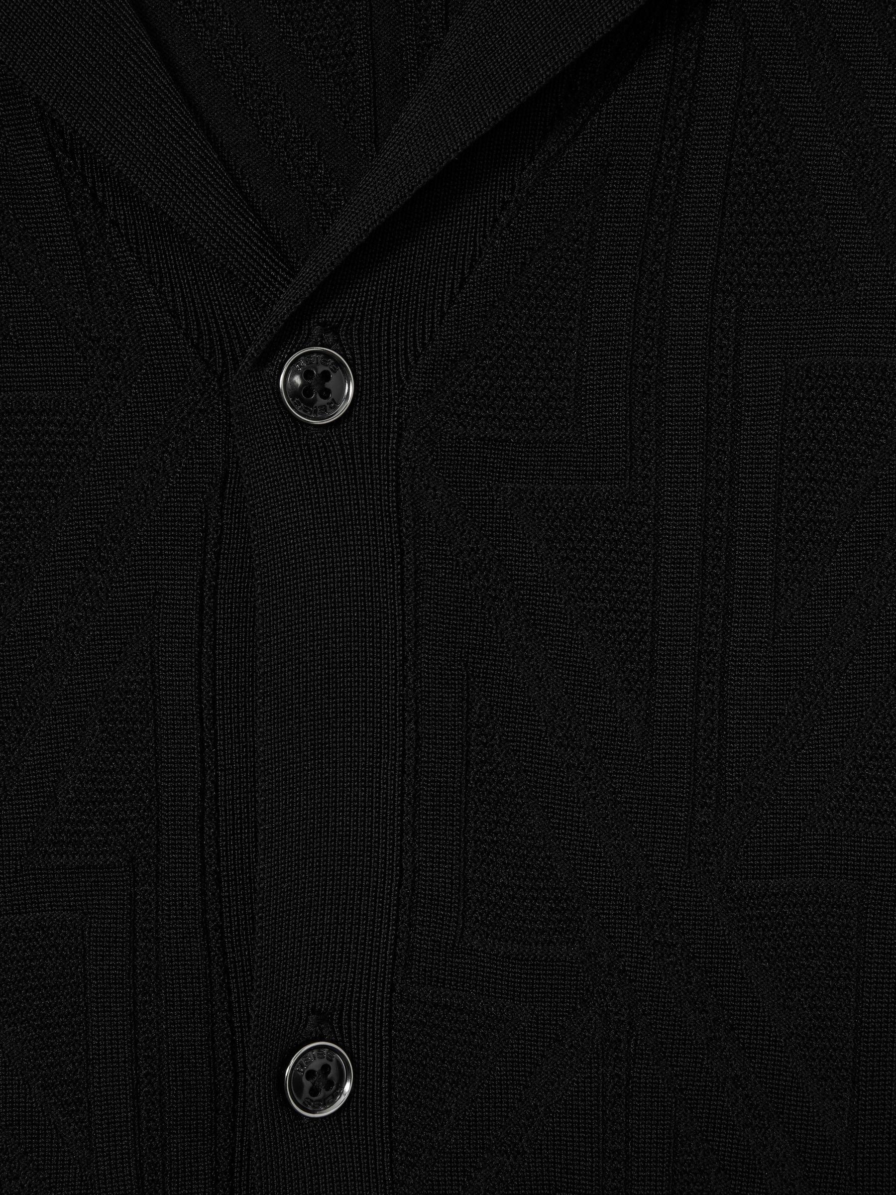Jacquard Cuban-Collar Button-Through Shirt in Black Product Image