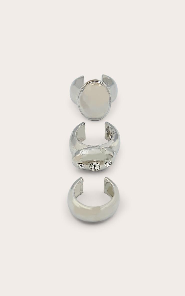 Silver Molten Multi Pack Rings with Crystal Detail Product Image