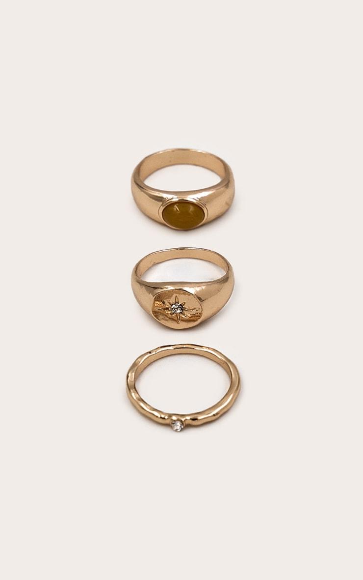 Gold Smooth Ring Multi-Pack With Crystal Detail Product Image