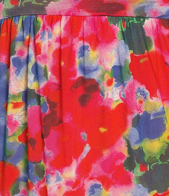 Calessa Plus Size Abstract Brushstroke Print V-Neck Short Sleeve Empire Waist Dress Product Image