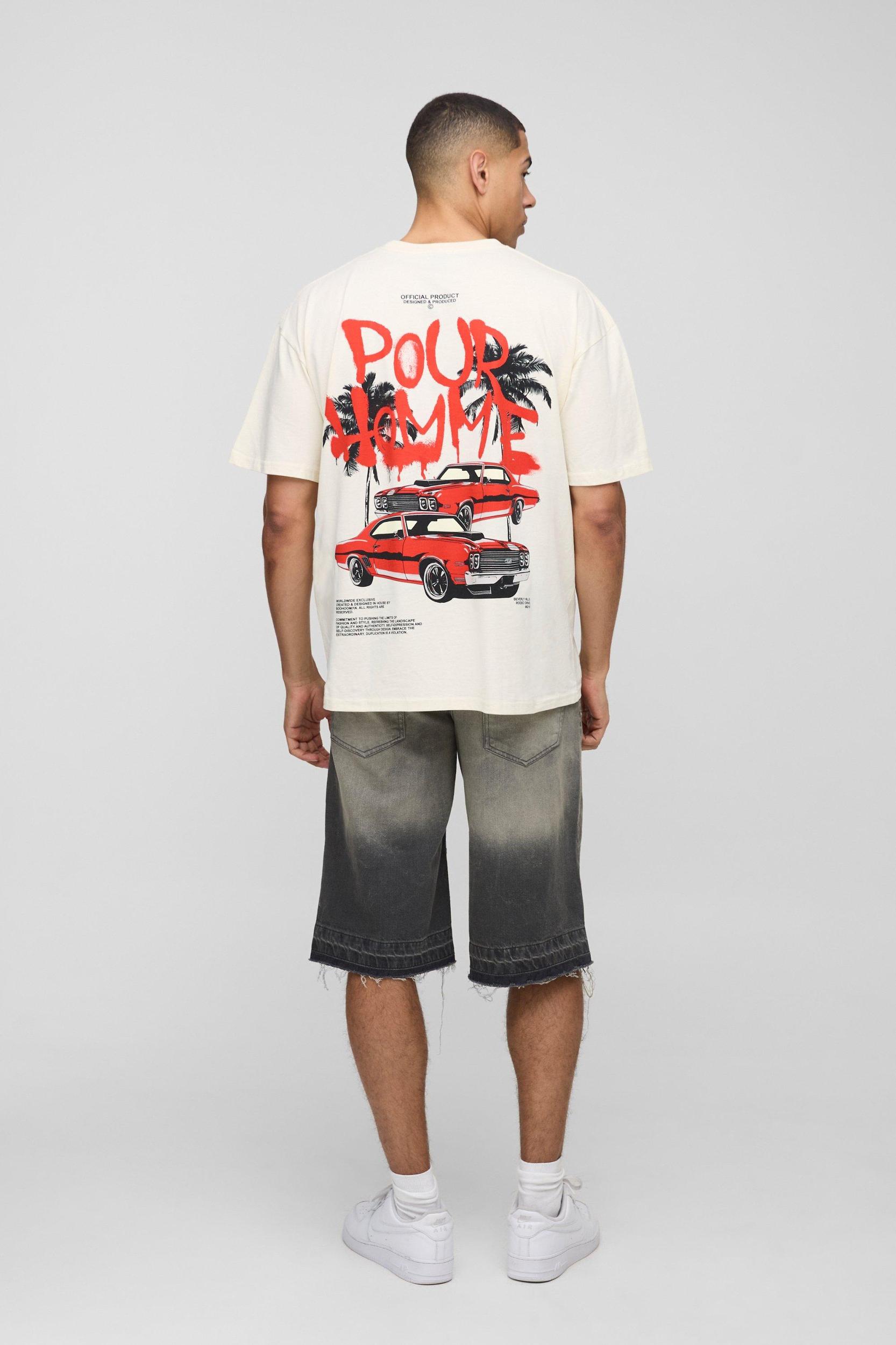 Oversized Pour Homme Drip Palm Racing T-Shirt | boohooMAN USA Product Image