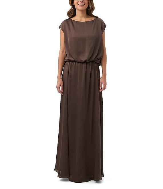 Trina Turk Vantage Crinkle Georgette Boat Neck Short Sleeve Blouson Maxi Dress Product Image