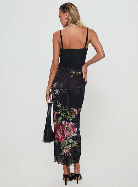 Paganio Maxi Skirt Black Floral Product Image