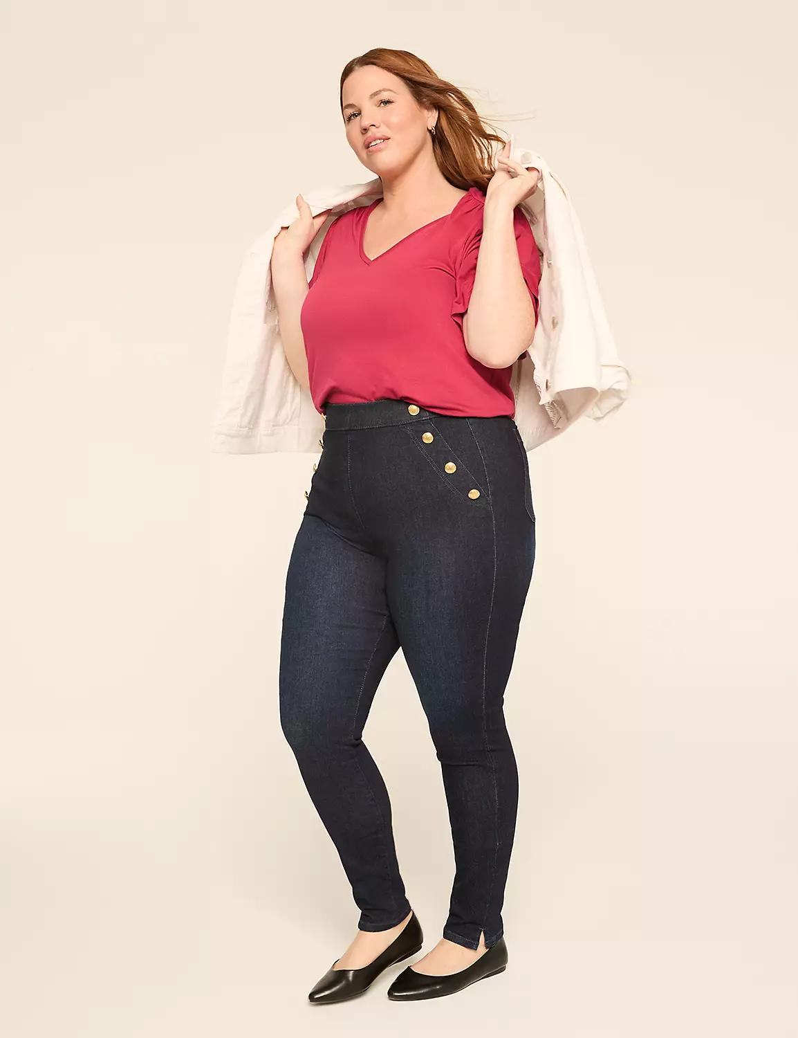 Elbow-Sleeve Shirred-Shoulder Top Product Image