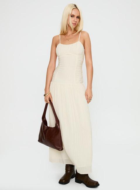 Quinley Shirred Maxi Dress Cream Product Image