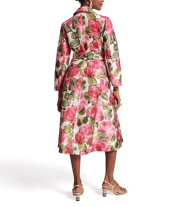 FRANCES VALENTINE Lucille Peonies Notch Lapel Long Sleeve Wrap Midi Dress Product Image