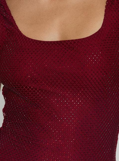 Epiphanies Net Mini Dress Burgundy Product Image