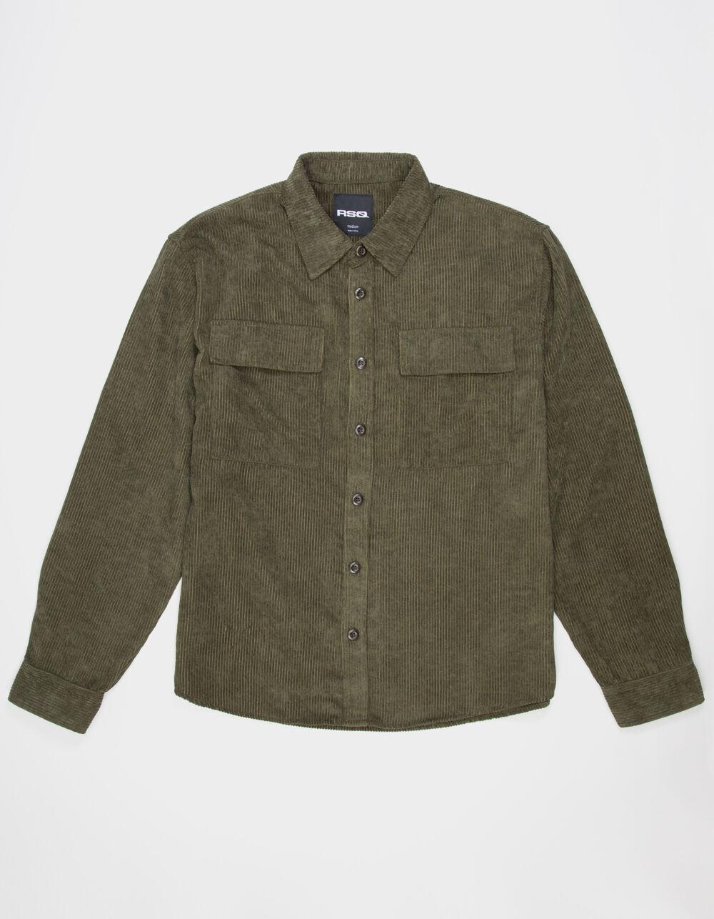 RSQ Oversized Mens Long Sleeve Corduroy Button Up Shirt - OLIVE Product Image