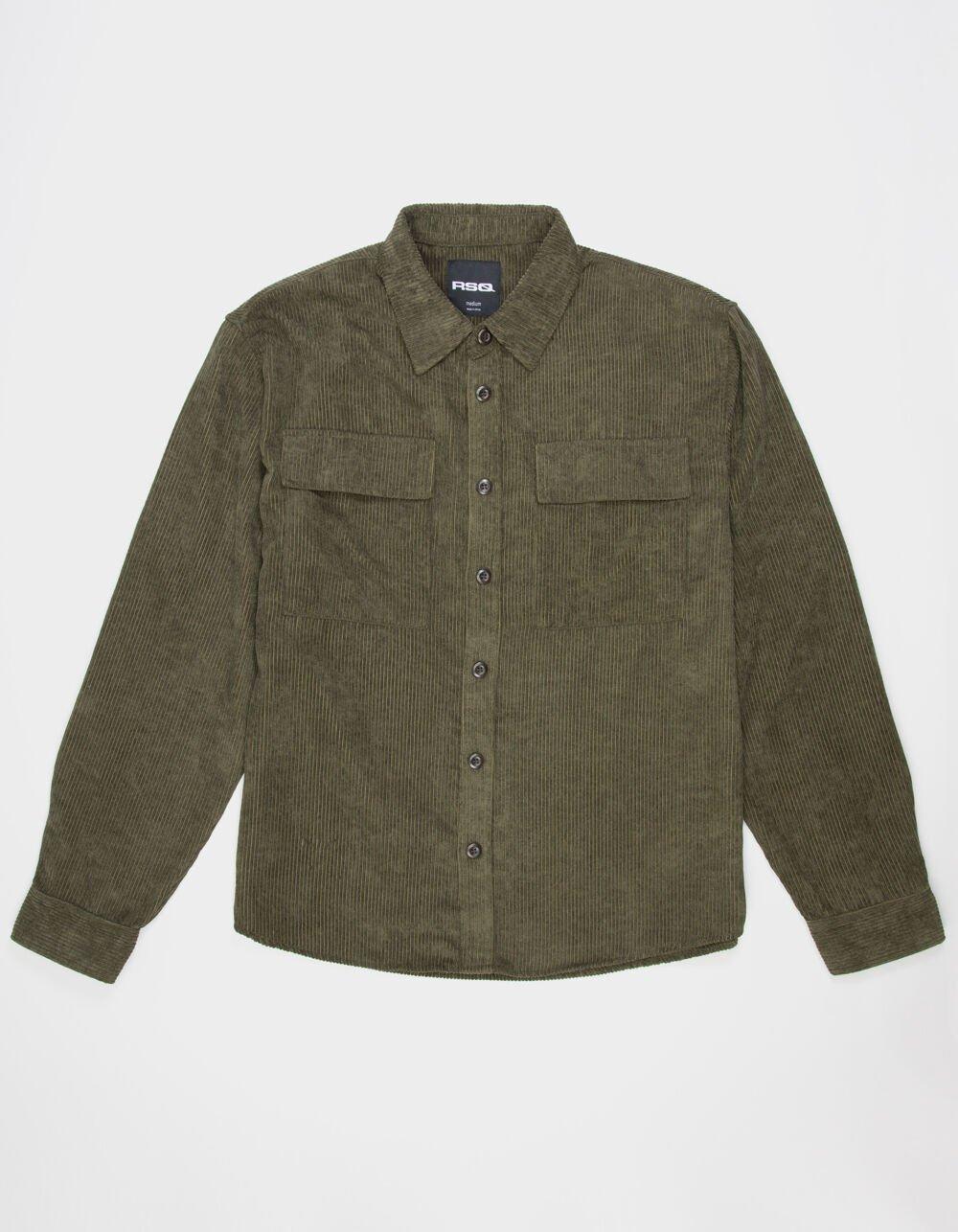 RSQ Oversized Mens Long Sleeve Corduroy Button Up Shirt - OLIVE Product Image