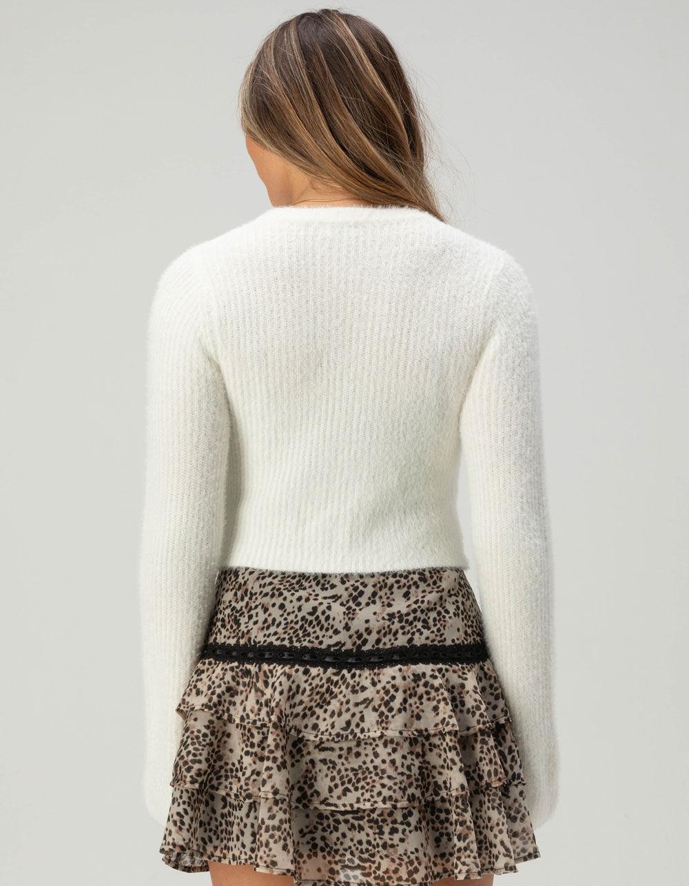 WEST OF MELROSE Fuzzy Tie Front Womens Cardigan - BURGUNDY Product Image