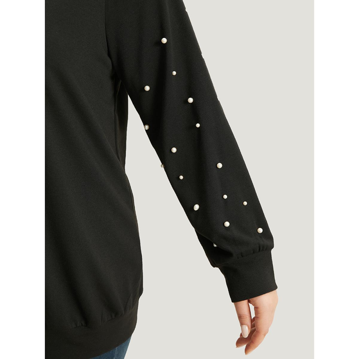 Plus Size Halloween Pearl Beaded Round Neck Sweatshirt Women Black Elegant Elastic cuffs Round Neck Festival-Halloween Sweatshirts BloomChic 18-20/2X Product Image