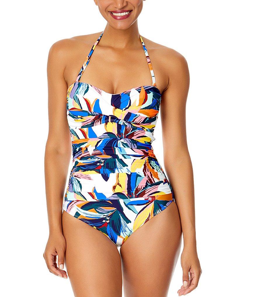 Anne Cole Riviera Floral Twist Front Shirred Strapless Bandeau One Piece Swimsuit Product Image