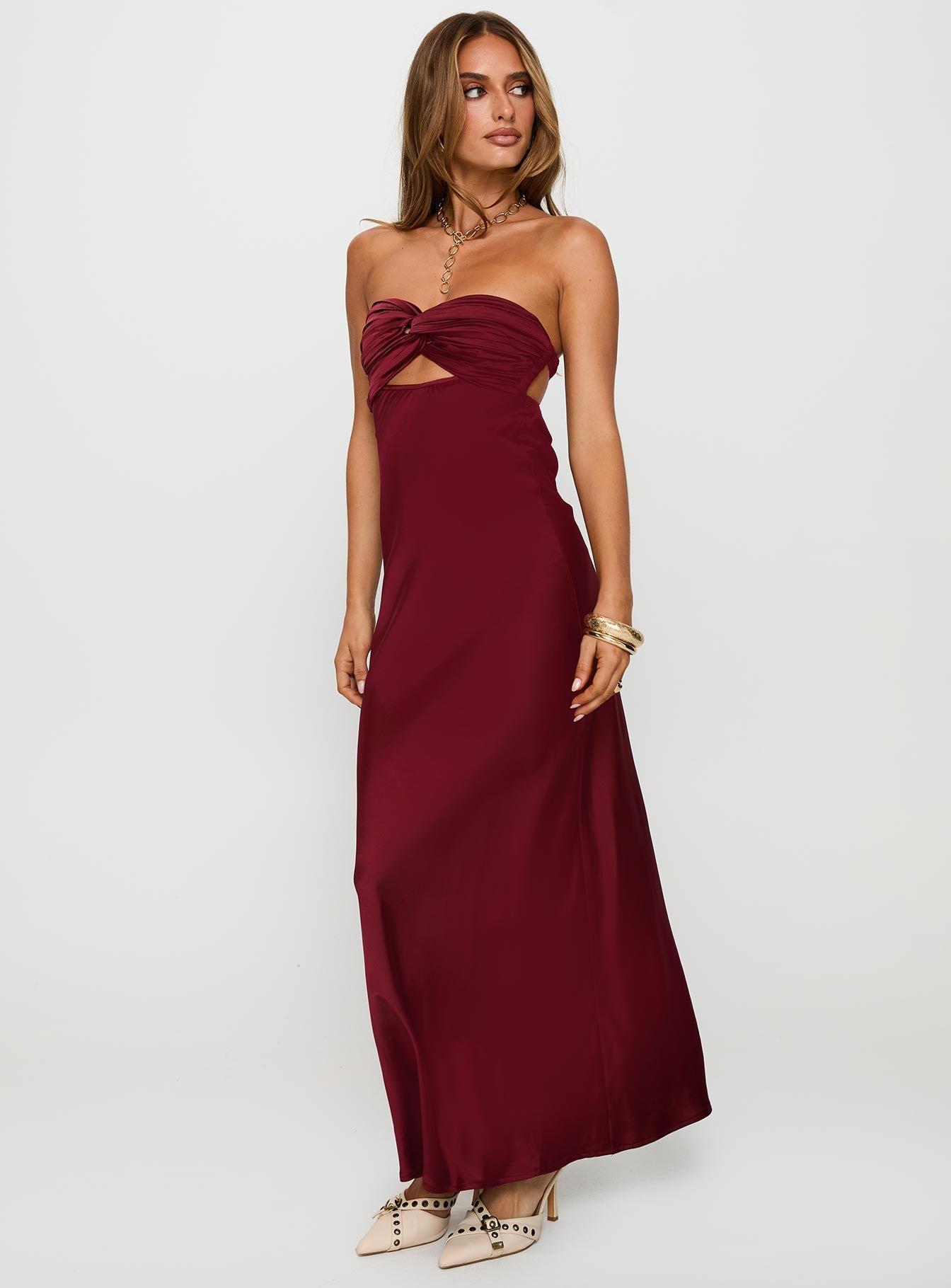 Faviola Strapless Maxi Dress Burgundy Product Image