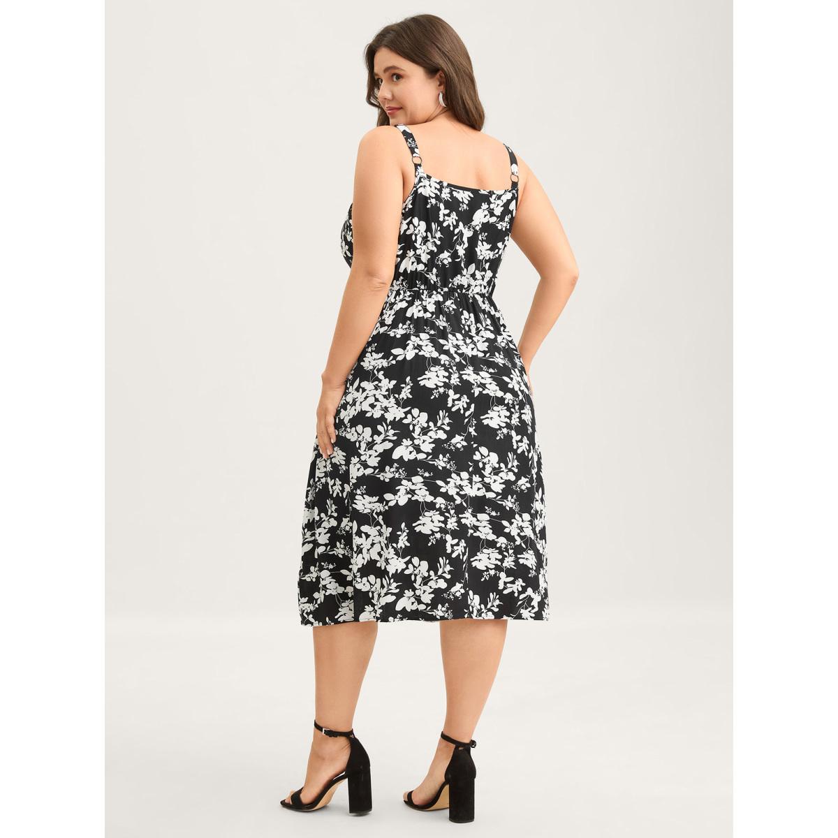 Plus Size Floral Print Neck Tie Midi Dress Black Women V-neck Sleeveless Curvy BloomChic 28/5X Product Image