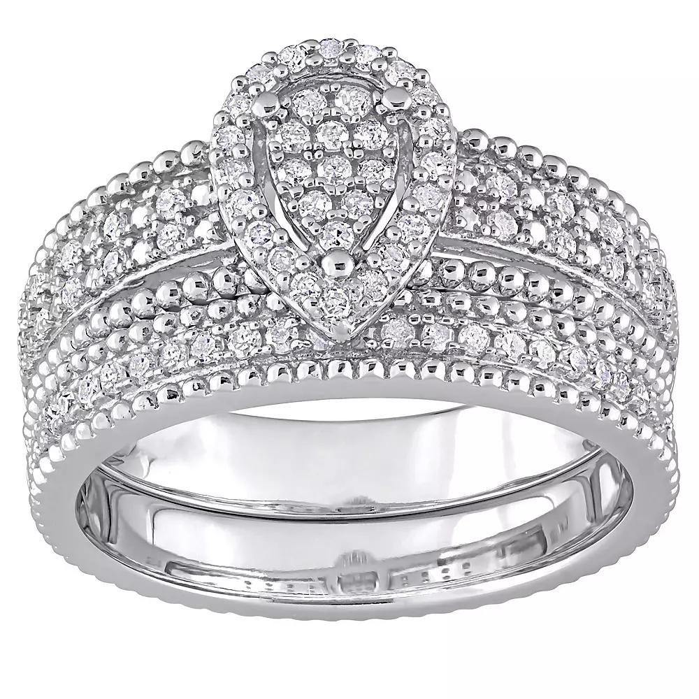 Stella Grace Sterling Silver 1/3 Carat T.W Diamond Pear Shape Cluster Bridal Ring Set, Women's, Size: 5 Product Image