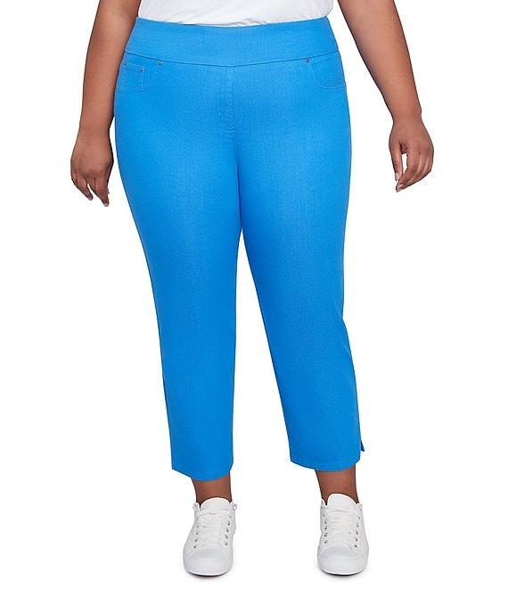 Ruby Rd. Plus Size Stretch Colored Denim Straight Leg Side Vented Hem Faux Front Pocket Ankle Pants Product Image