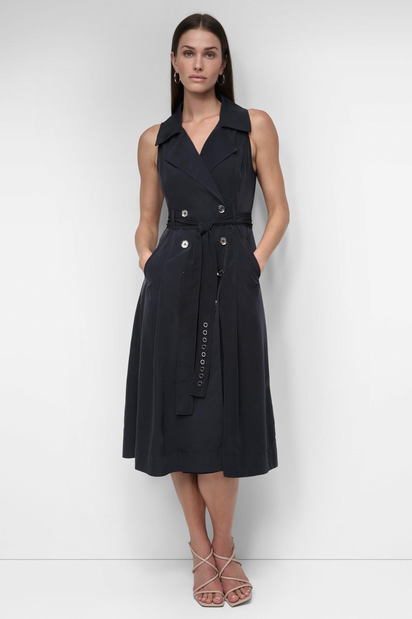 SLEEVELESS TECH COTTON BELTED MIDI DRESS Product Image