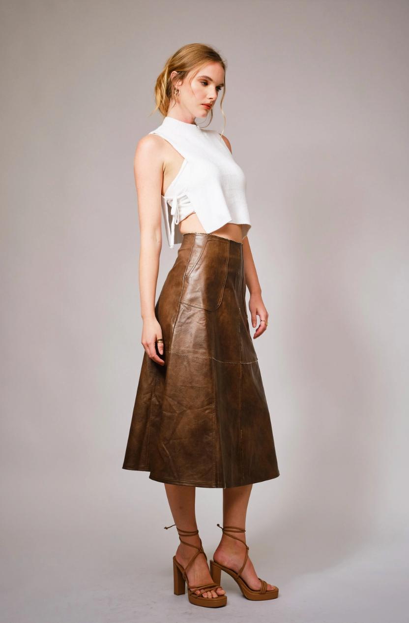 Washed Faux Leather Midi Skirt Product Image