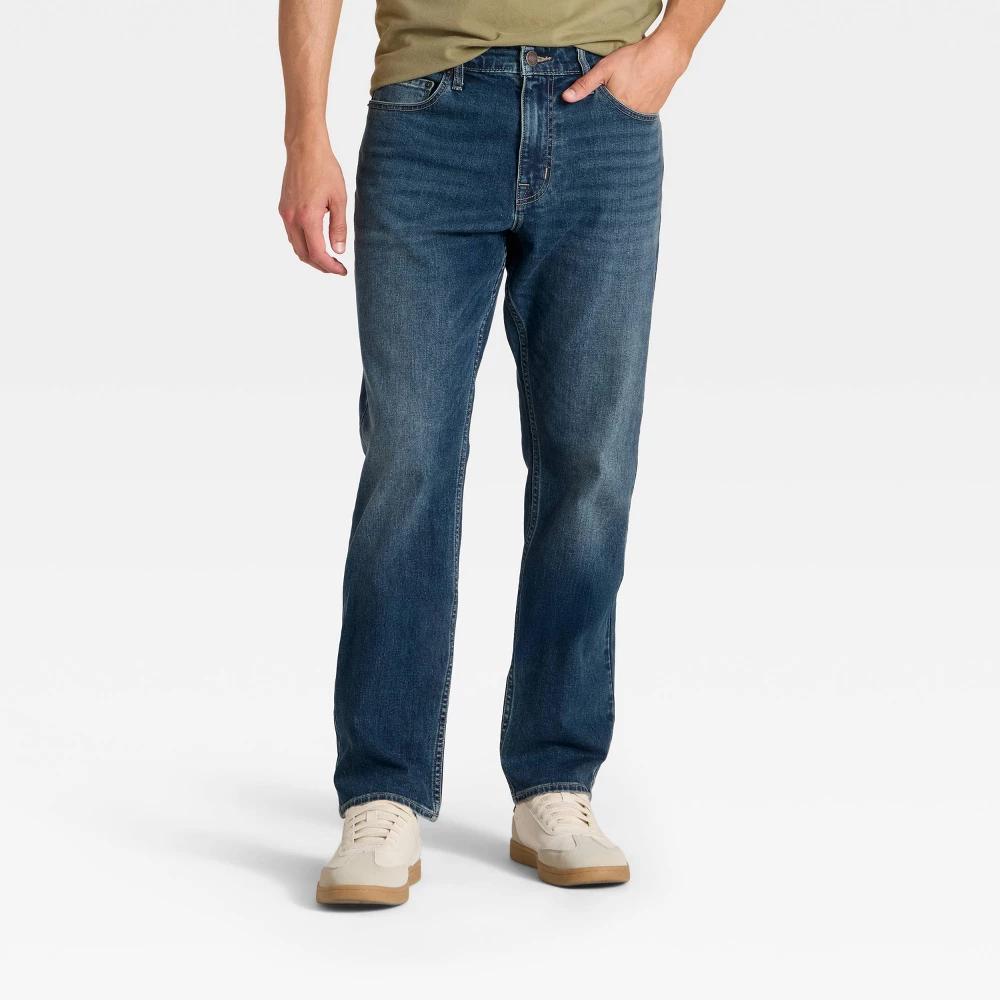 Men's Athletic Fit Jeans - Goodfellow & Co™ Dark Wash 34x34: Mid Rise, Relaxed Leg, Denim Product Image