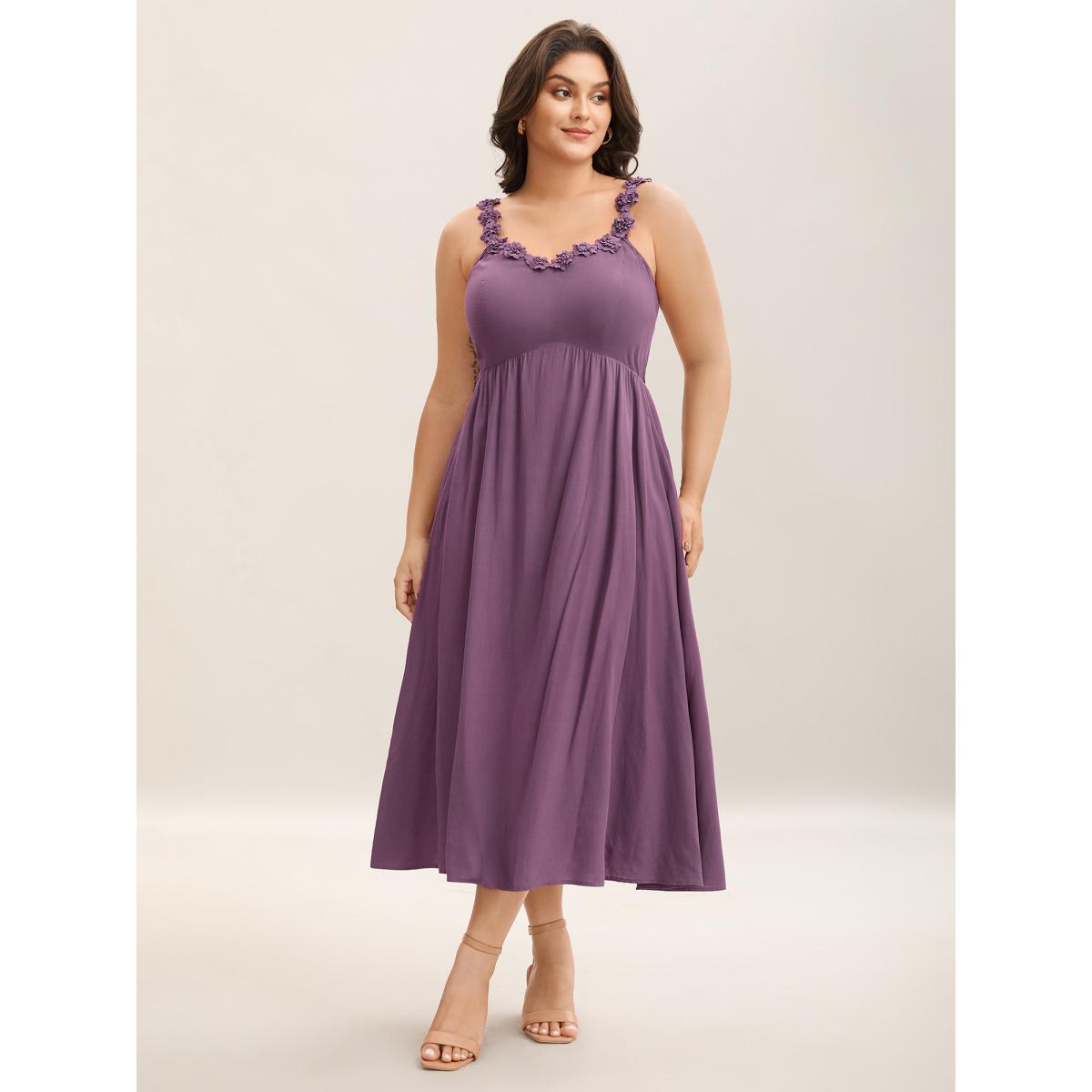 Plus Size Woven Crochet Floral Neckline Midi Dress Mauve Women V-neck Sleeveless Curvy BloomChic 30/6X Product Image