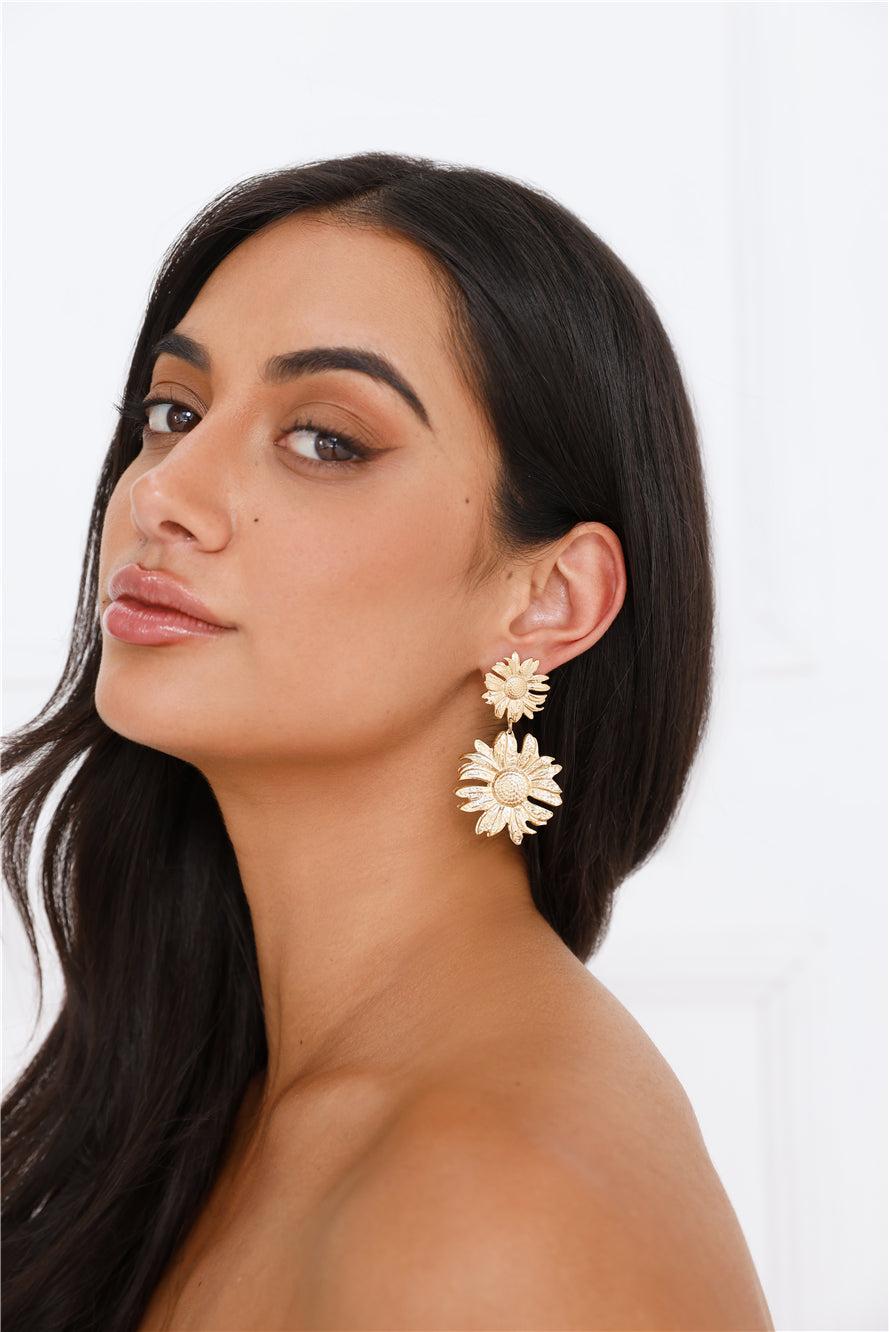 18k Gold Plated Sunflower Haven Earrings Gold Product Image