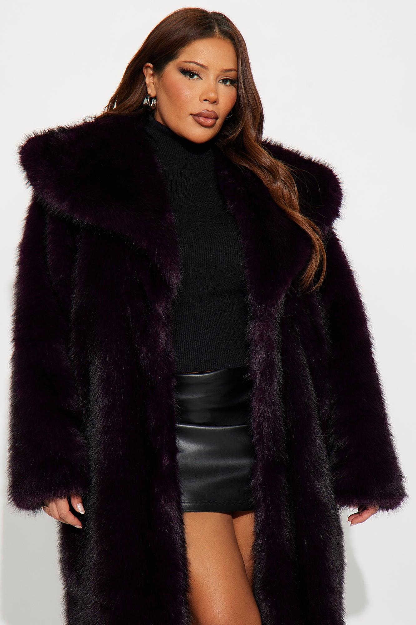 Bella Donna Two Tone Long Faux Fur Coat - Plum Female Product Image