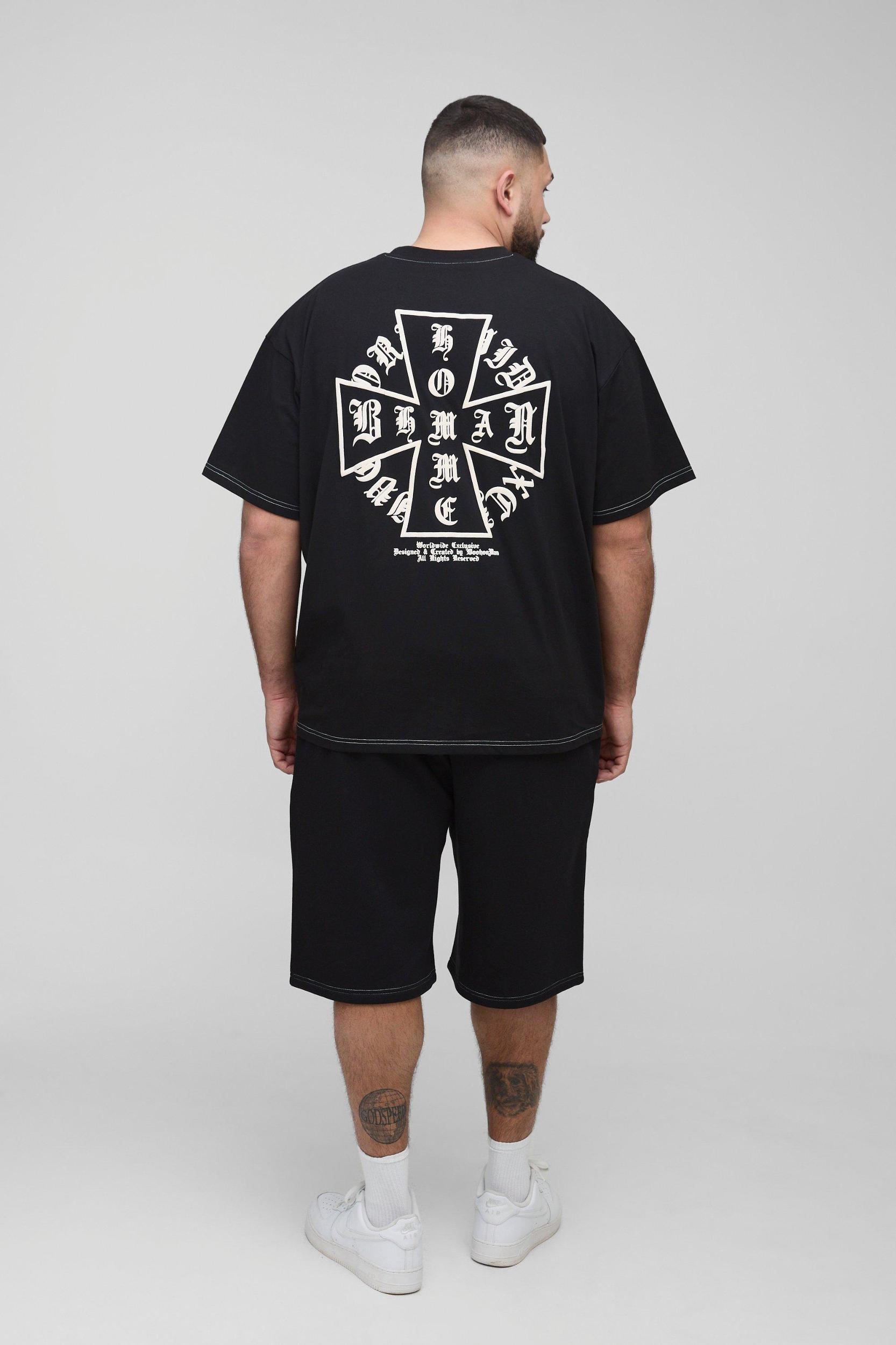 Plus Oversized Homme Puff Print T-Shirt & Short Set | boohooMAN USA Product Image