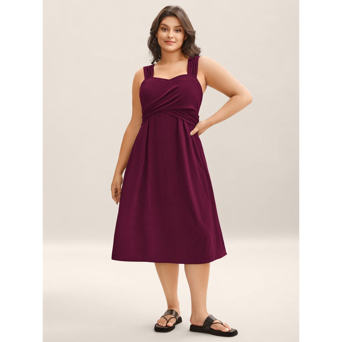 Plus Size Crosswrap Bodice Pockets Midi Dress RedViolet Women Leisure Heart neckline Sleeveless Curvy BloomChic 30/6X Product Image
