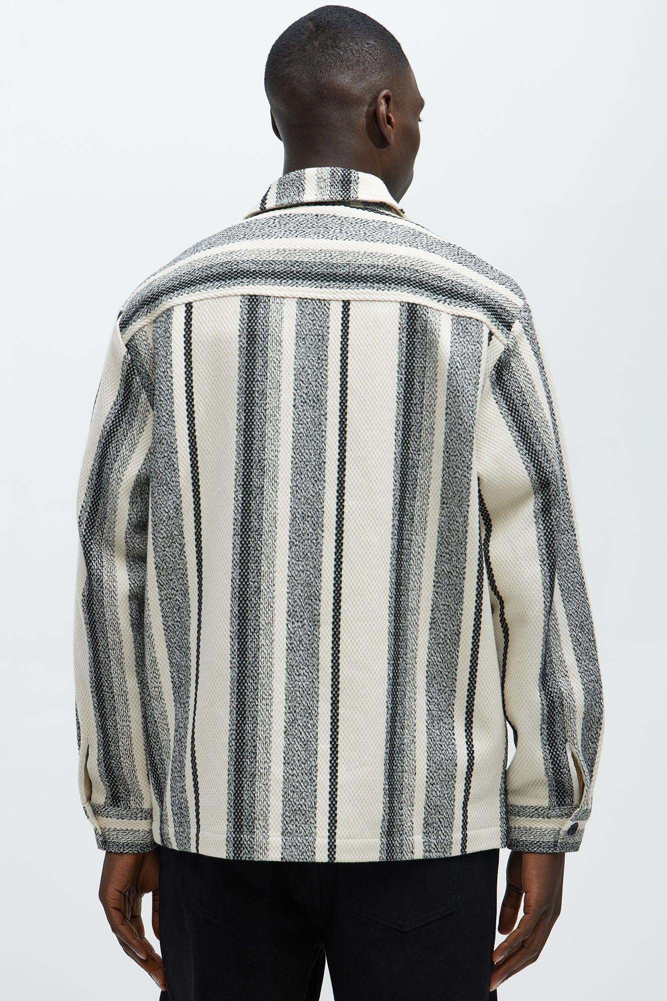Chunky Weave Striped Oversized Shirt - Black/combo Product Image