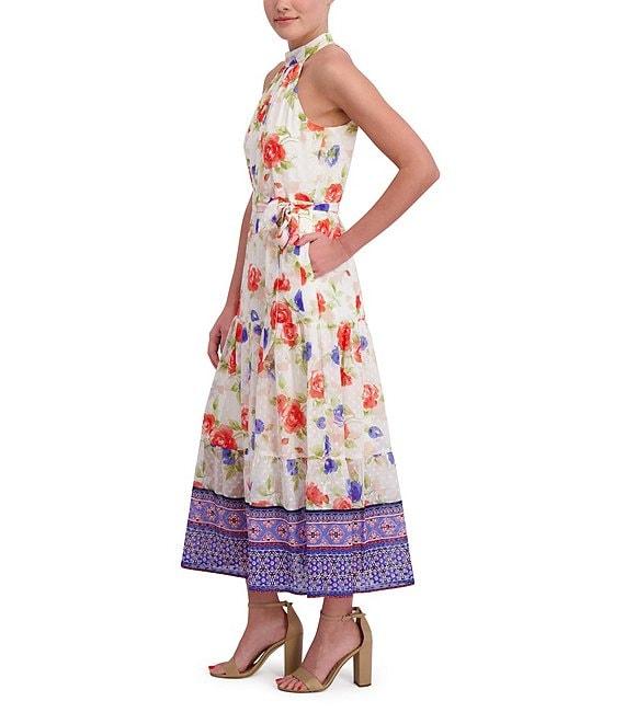 Anne Klein Halter Neck Sleeveless Floral Print Maxi Dress Product Image