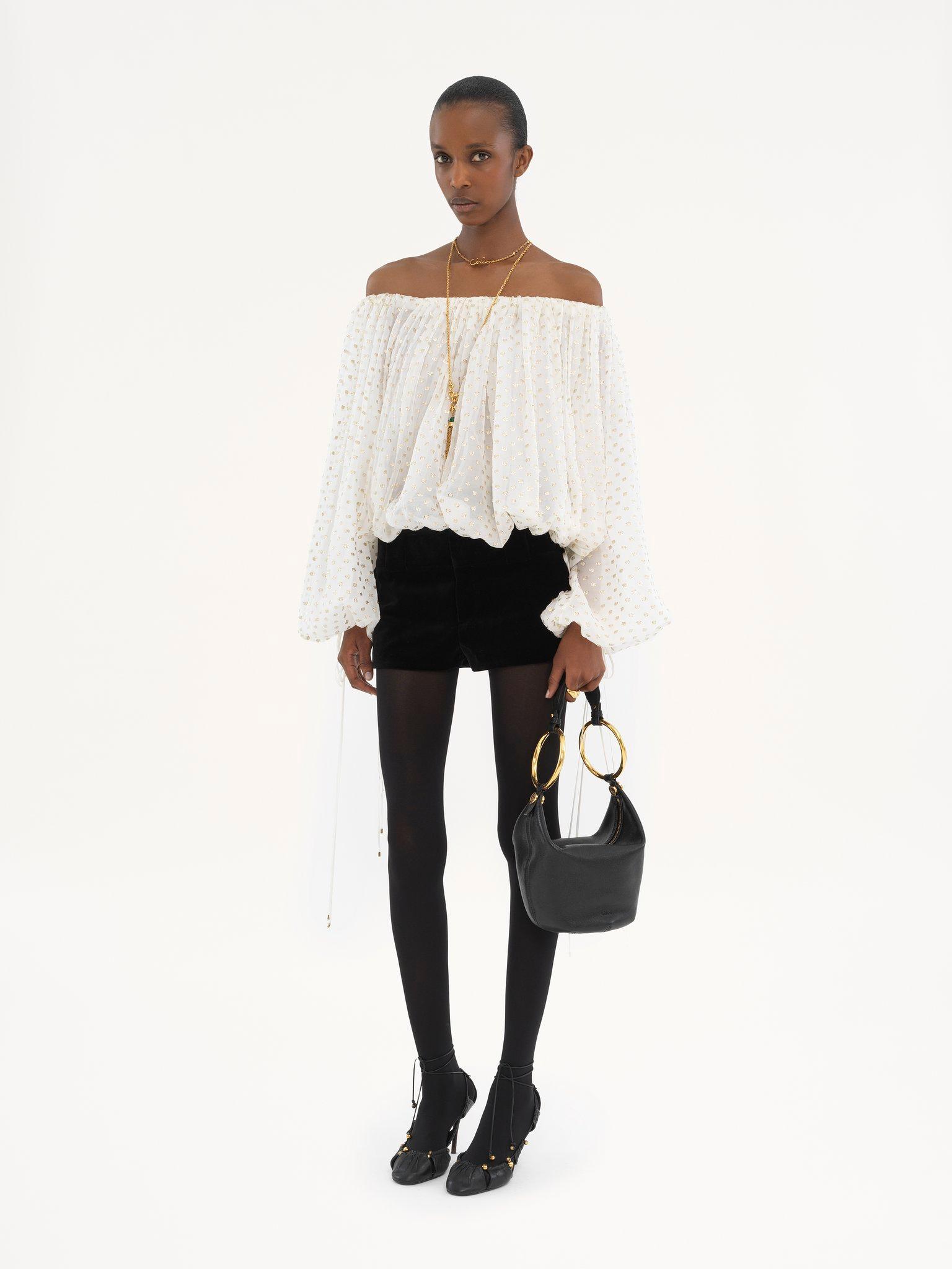 Gathered off-the-shoulder top in silk jacquard & lurex Product Image