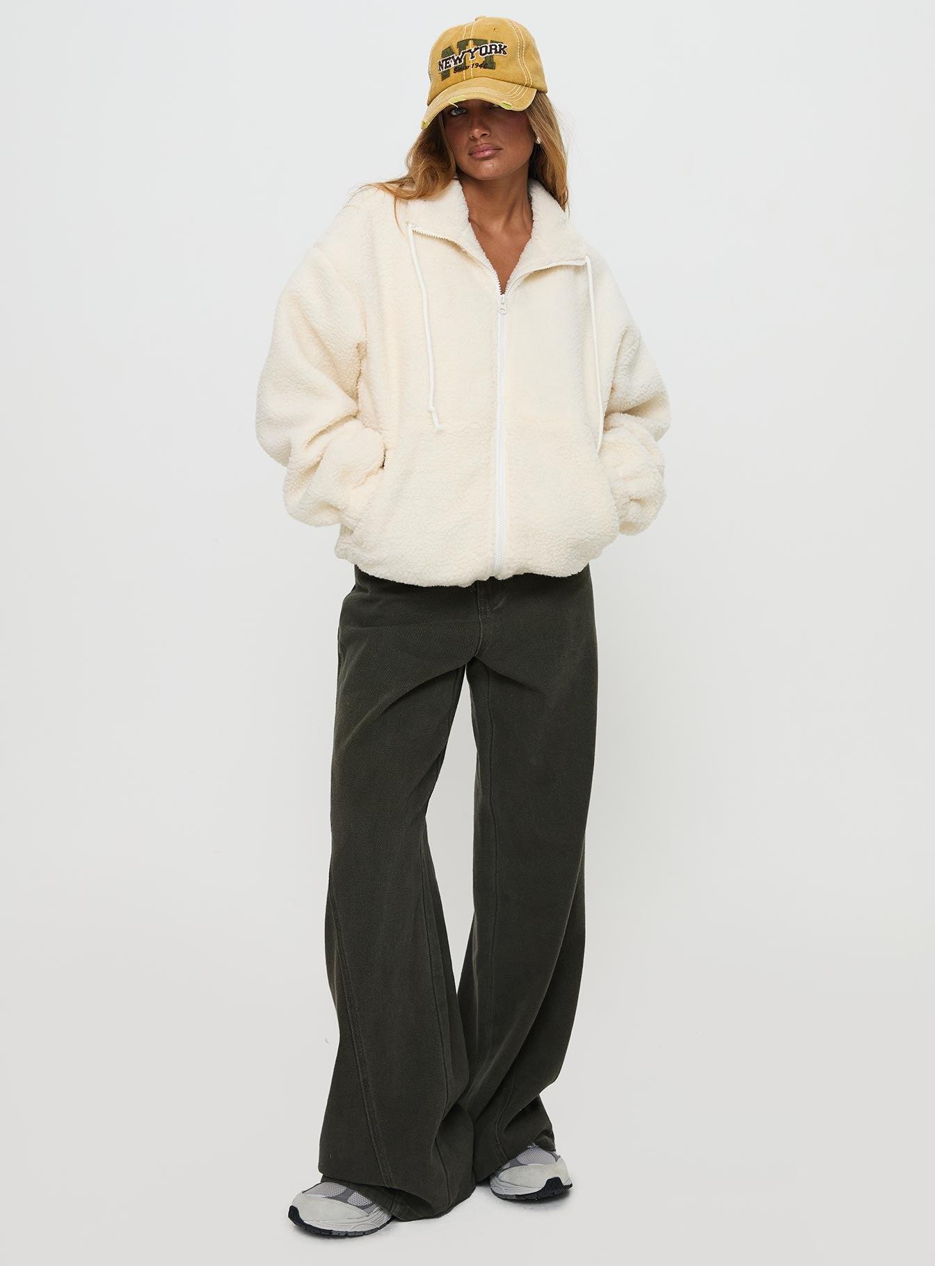 Say My Name Polar Fleece Zip Up Jacket Cream Product Image