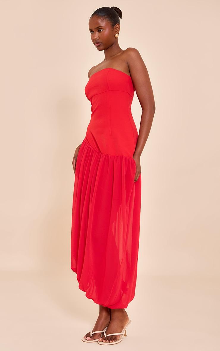 Tomato Red Chiffon Bandeau Balloon Hem Midaxi Dress  Product Image