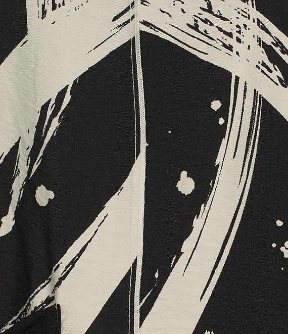 IC Collection Woven Abstract Print Boat Neck 3/4 Sleeve Asymmetrical Tunic Product Image