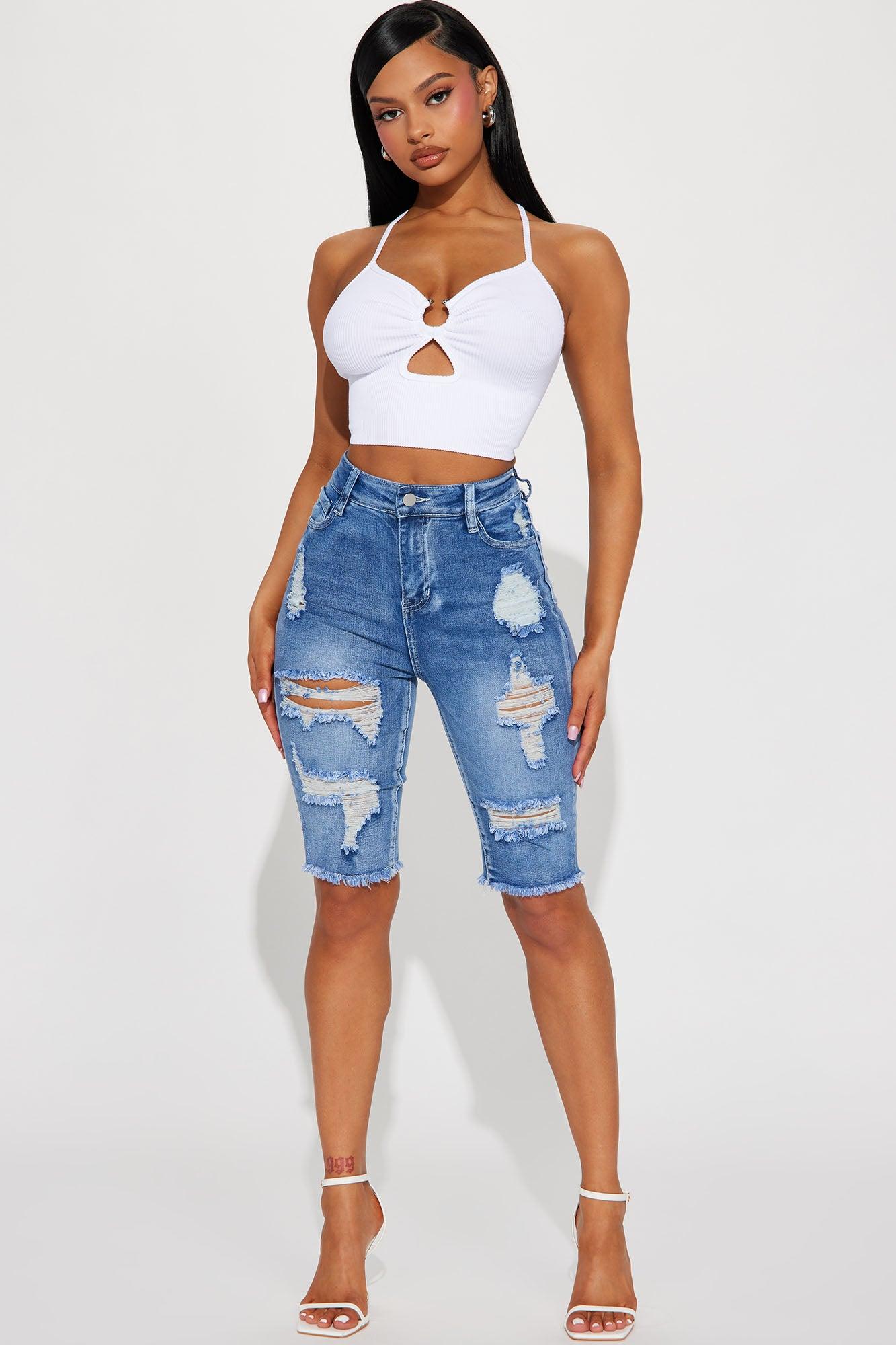 Hot Shot Stretch Denim Bermuda Shorts - Medium Wash Product Image