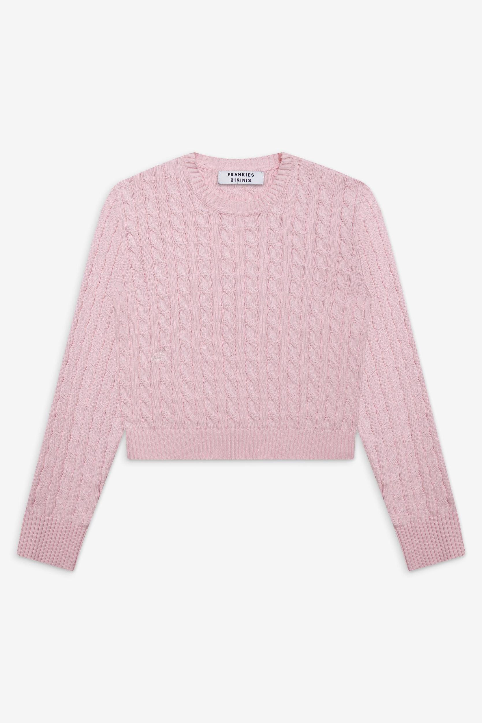 Varsity Cable Knit Sweater - Cozy Pink Product Image